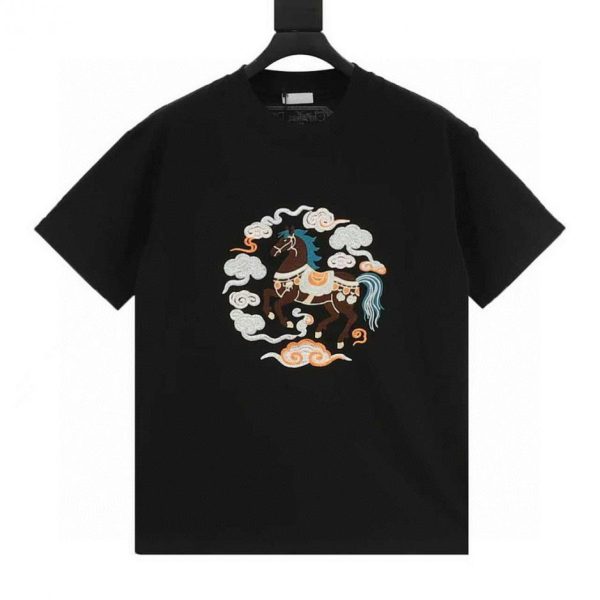 designer,replica,clothing,fake,1:1,lv,luxury,high quality DIOR Year of the Horse Limited Edition Short-Sleeve T-Shirt with Embroidered Horse Treading on Auspicious Clouds (7804)