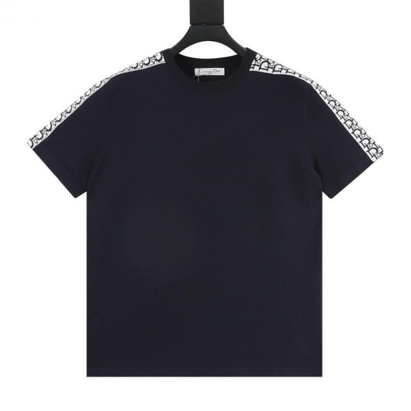 designer,replica,clothing,fake,1:1,lv,luxury,high quality DIOR Short-Sleeve T-Shirt with Jacquard Ribbon Panels on Shoulders and Sleeves (612B)