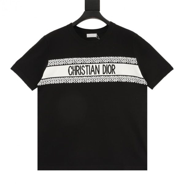 designer,replica,clothing,fake,1:1,lv,luxury,high quality DIOR jacquard knit short-sleeved T-shirt with lettering on the chest (42BA)