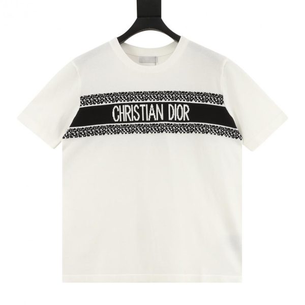 designer,replica,clothing,fake,1:1,lv,luxury,high quality DIOR jacquard knit short-sleeved T-shirt with lettering on the chest (D3F4)