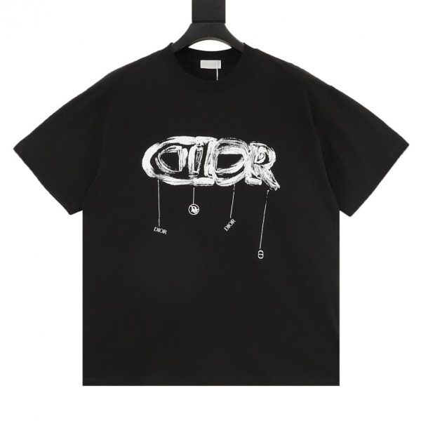 designer,replica,clothing,fake,1:1,lv,luxury,high quality DIOR Hand-Painted Graffiti Hanging Letter Short-Sleeve T-Shirt (15D3)