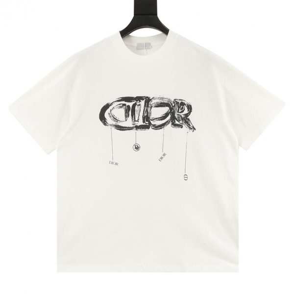 designer,replica,clothing,fake,1:1,lv,luxury,high quality DIOR Hand-Painted Graffiti Hanging Letter Short-Sleeve T-Shirt (6FB6)