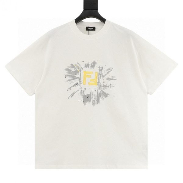 designer,replica,clothing,fake,1:1,lv,luxury,high quality FENDI FF brushstroke graffiti print short-sleeved T-shirt in black and white (0594)