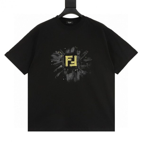 designer,replica,clothing,fake,1:1,lv,luxury,high quality FENDI FF brushstroke graffiti print short-sleeved T-shirt in black and white (067F)