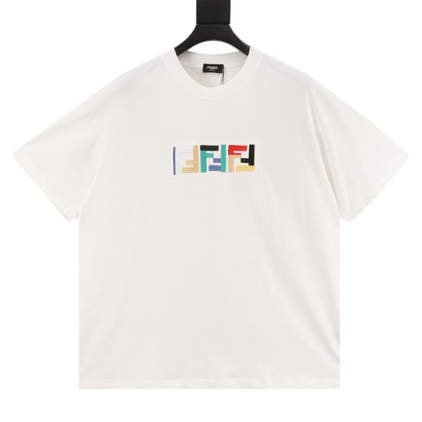 designer,replica,clothing,fake,1:1,lv,luxury,high quality FENDI Colorful FF Embroidered Short-Sleeve T-Shirt in Black and White (329E)