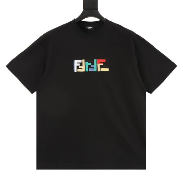 designer,replica,clothing,fake,1:1,lv,luxury,high quality FENDI Colorful FF Embroidered Short-Sleeve T-Shirt in Black and White (BCA3)