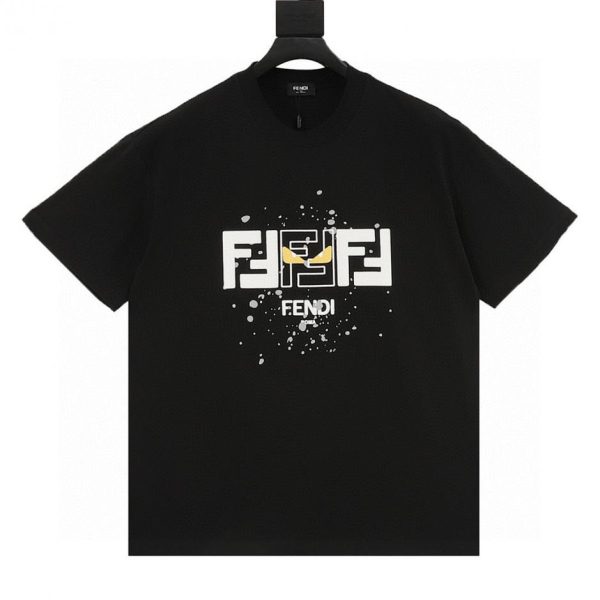 designer,replica,clothing,fake,1:1,lv,luxury,high quality FENDI Splatter-Paint FF Monster Eyes Print Short-Sleeve T-Shirt in Black and White (3FFendi)
