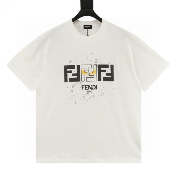 designer,replica,clothing,fake,1:1,lv,luxury,high quality FENDI Splatter-Paint FF Monster Eyes Print Short-Sleeve T-Shirt in Black and White (D684)