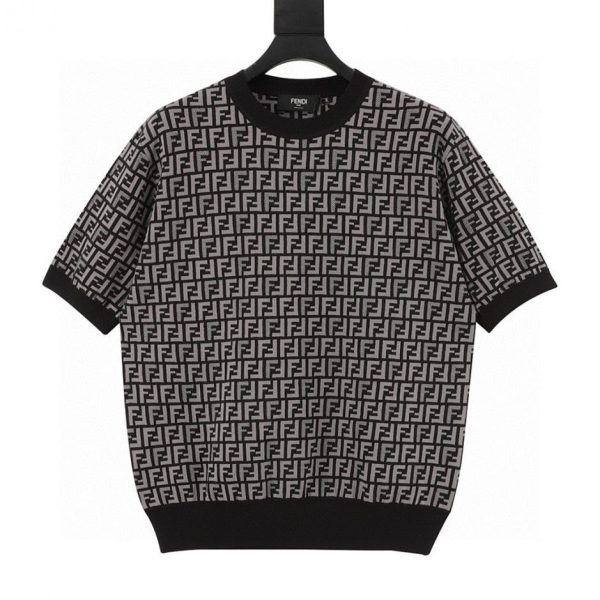 designer,replica,clothing,fake,1:1,lv,luxury,high quality Fendi all-over FF jacquard knit short-sleeved T-shirt (0651)