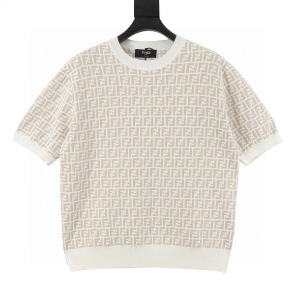 designer,replica,clothing,fake,1:1,lv,luxury,high quality Fendi all-over FF jacquard knit short-sleeved T-shirt (CAD7)