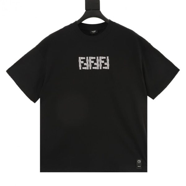 designer,replica,clothing,fake,1:1,lv,luxury,high quality Fendi bamboo-patterned embroidered double F logo short-sleeved T-shirt (1A72)