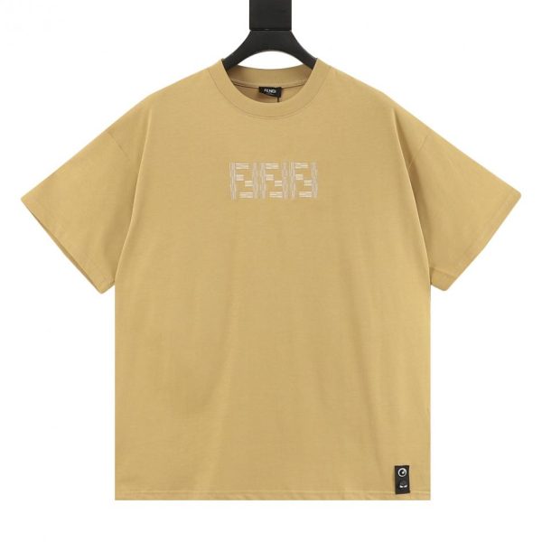 designer,replica,clothing,fake,1:1,lv,luxury,high quality Fendi bamboo-patterned embroidered double F logo short-sleeved T-shirt (2Fendi F)