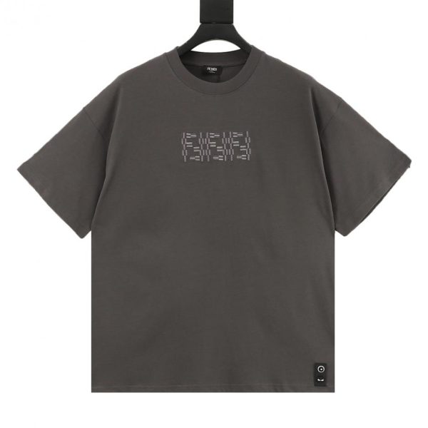 designer,replica,clothing,fake,1:1,lv,luxury,high quality Fendi bamboo-patterned embroidered double F logo short-sleeved T-shirt (3B8E)