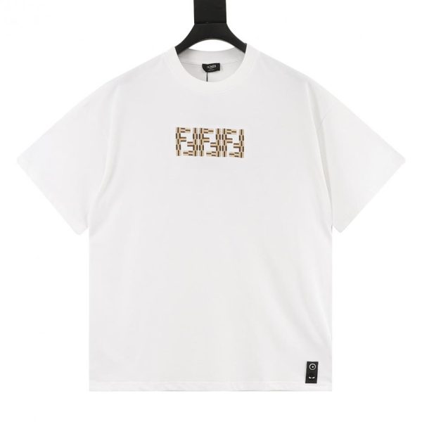 designer,replica,clothing,fake,1:1,lv,luxury,high quality Fendi bamboo-patterned embroidered double F logo short-sleeved T-shirt (733D)