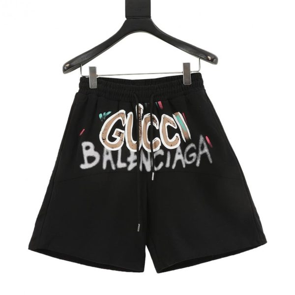 designer,replica,clothing,fake,1:1,lv,luxury,high quality Gucci × Balenciaga 2023 Fall/Spring/Summer Collaboration Logo Hand-Painted Shorts (38A0)