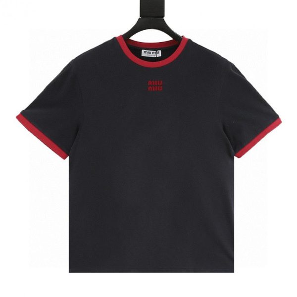designer,replica,clothing,fake,1:1,lv,luxury,high quality MiuMiu Color Block Short-Sleeve T-Shirt (01BF)
