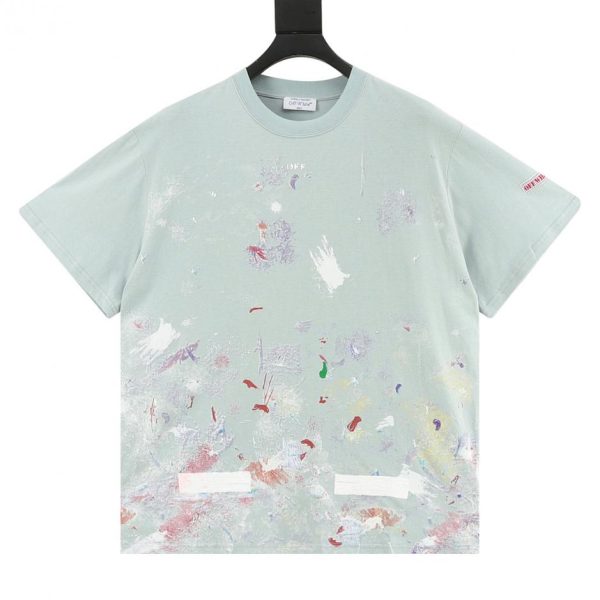 designer,replica,clothing,fake,1:1,lv,luxury,high quality OFF WHITE C/O VIRGIL 17ss Starry Sky Fireworks Splatter Arrow Print Short-Sleeve T-Shirt in Blue (3B5C)