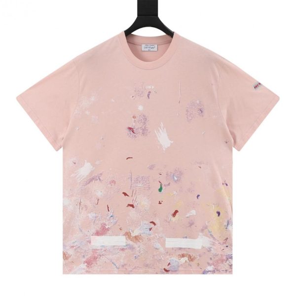 designer,replica,clothing,fake,1:1,lv,luxury,high quality OFF WHITE C/O VIRGIL 17ss Starry Sky Fireworks Splatter Arrow Print Short-Sleeve T-Shirt in Black + Pink + Blue (5D5F)
