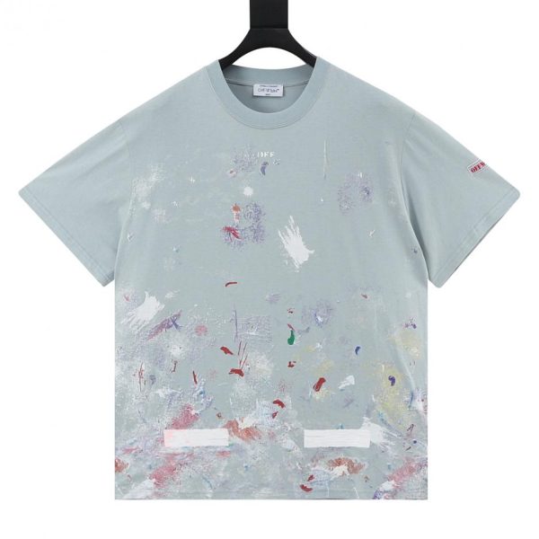 designer,replica,clothing,fake,1:1,lv,luxury,high quality OFF WHITE C/O VIRGIL 17ss Starry Sky Fireworks Splatter Arrow Print Short-Sleeve T-Shirt in Black + Pink + Blue (8E8A)