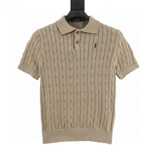designer,replica,clothing,fake,1:1,lv,luxury,high quality Ralph Lauren Horse Logo Embroidered Cable Knit Polo Short-Sleeve T-Shirt (31E1)