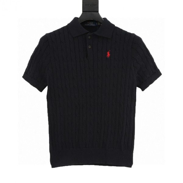 designer,replica,clothing,fake,1:1,lv,luxury,high quality Ralph Lauren Horse Logo Embroidered Cable Knit Polo Short-Sleeve T-Shirt (Size 37FC)