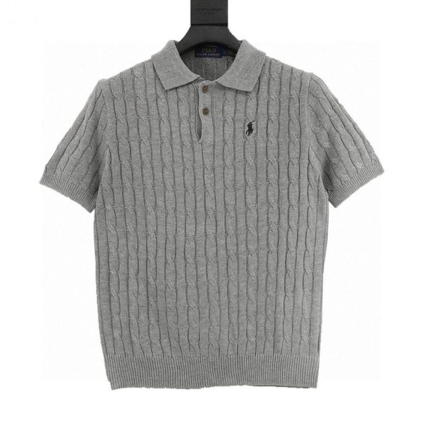 designer,replica,clothing,fake,1:1,lv,luxury,high quality Ralph Lauren Horse Logo Embroidered Cable Knit Polo Short-Sleeve T-Shirt (4C7E)