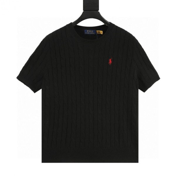 designer,replica,clothing,fake,1:1,lv,luxury,high quality Ralph Lauren Horse Logo Embroidered Cable Knit Short-Sleeve T-Shirt (2CF1)