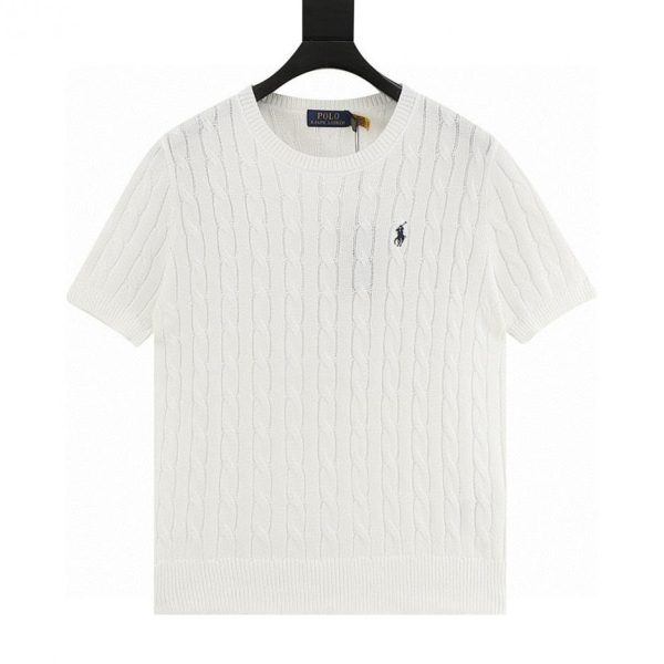 designer,replica,clothing,fake,1:1,lv,luxury,high quality Ralph Lauren Horse Logo Embroidered Cable Knit Short-Sleeve T-Shirt (5445)