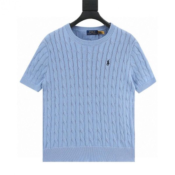 designer,replica,clothing,fake,1:1,lv,luxury,high quality Ralph Lauren Horse Logo Embroidered Cable Knit Short-Sleeve T-Shirt (8150)