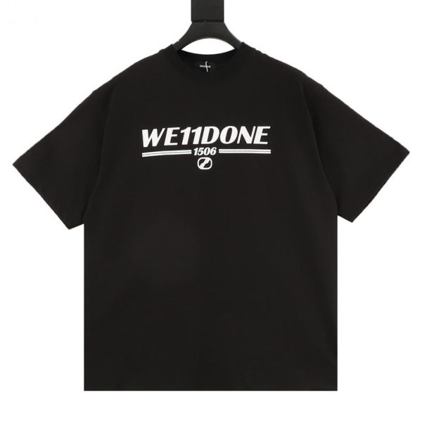 designer,replica,clothing,fake,1:1,lv,luxury,high quality WE11DONE 1506 Logo Letter Print Short-Sleeve T-Shirt in Black and White (9A38)