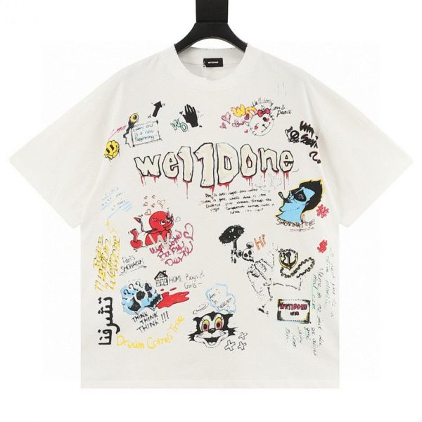 designer,replica,clothing,fake,1:1,lv,luxury,high quality WE11DONE official website: Baekhyun and Song Yuqi’s same style colorful graffiti hand-painted print short-sleeved T-shirt (B195)