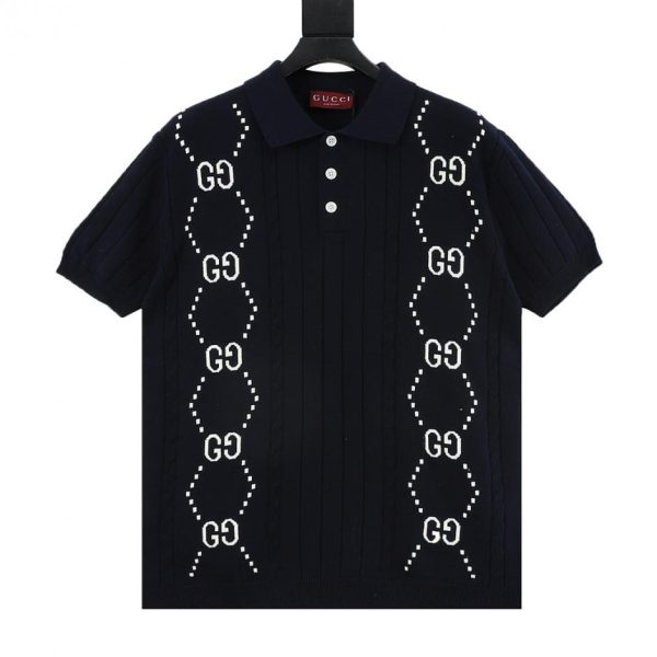designer,replica,clothing,fake,1:1,lv,luxury,high quality GUCCI Double G Knit Sweater Polo Short Sleeve Soft Cotton Pullover (B609)