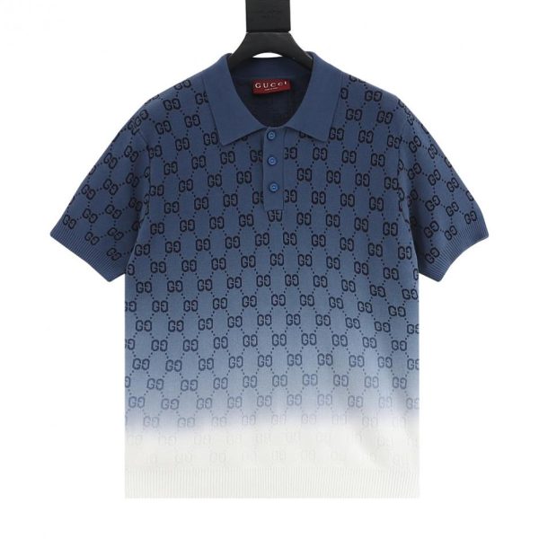 designer,replica,clothing,fake,1:1,lv,luxury,high quality GUCCI Gradient Collar Knit Short-Sleeve Polo Shirt (EBB4)
