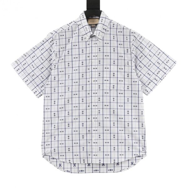 designer,replica,clothing,fake,1:1,lv,luxury,high quality GUCCI Horsebit Jacquard Short-Sleeve Shirt (09D9)