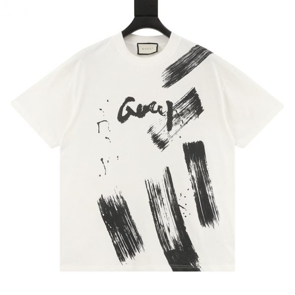 designer,replica,clothing,fake,1:1,lv,luxury,high quality GUCCI Ink Brush Graffiti Letter Short-Sleeve T-Shirt (0885)