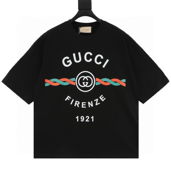 designer,replica,clothing,fake,1:1,lv,luxury,high quality GUCCI cable knit logo print short-sleeved T-shirt (7A47)