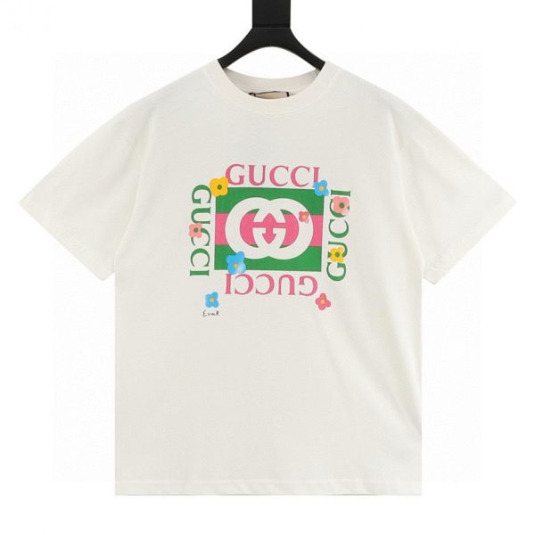 designer,replica,clothing,fake,1:1,lv,luxury,high quality GUCCI New Floral Check Double G Interlocking Print Short-Sleeve T-Shirt (B676)