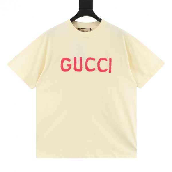 designer,replica,clothing,fake,1:1,lv,luxury,high quality GUCCI Pink Short-Sleeve T-Shirt with Embroidered Logo (7719)
