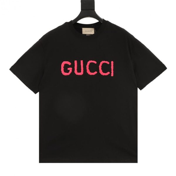 designer,replica,clothing,fake,1:1,lv,luxury,high quality GUCCI Pink Short-Sleeve T-Shirt with Embroidered Logo (816A)