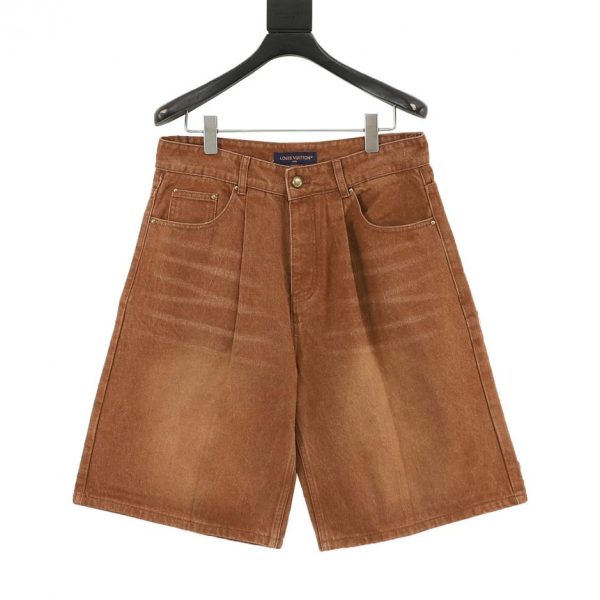 designer,replica,clothing,fake,1:1,lv,luxury,high quality LOUIS VUITTON Washed Wide-Leg Denim Shorts with Leather Back Label (94C6)
