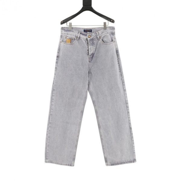 designer,replica,clothing,fake,1:1,lv,luxury,high quality LOUIS VUITTON faded denim jeans with leather label pocket (6FAC)