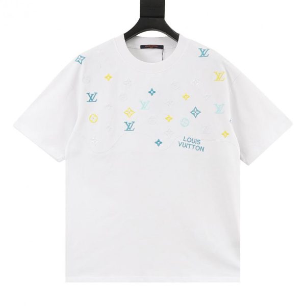 designer,replica,clothing,fake,1:1,lv,luxury,high quality LOUIS VUITTON Wave Pattern Color Block Monogram Embroidered Short-Sleeve T-Shirt (B19B)