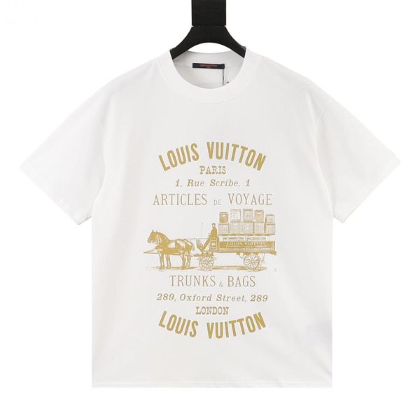 designer,replica,clothing,fake,1:1,lv,luxury,high quality LOUIS VUITTON Horse and Carriage Slogan Print Short-Sleeve T-Shirt (BB0D)