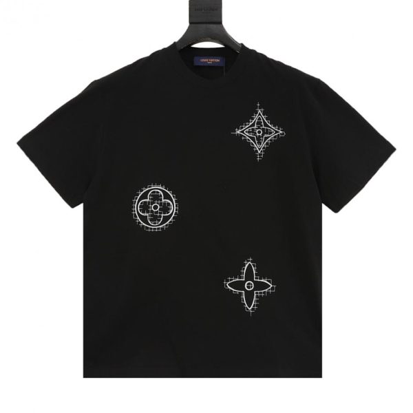designer,replica,clothing,fake,1:1,lv,luxury,high quality LOUIS VUITTON Classic Three-Floral Rice Grain Embroidery Short-Sleeve T-Shirt (9Fendi 4)