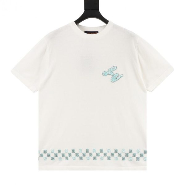 designer,replica,clothing,fake,1:1,lv,luxury,high quality LOUIS VUITTON Heavy-duty Beaded Checkerboard Embroidered Knit Short-Sleeve T-Shirt (F48B)