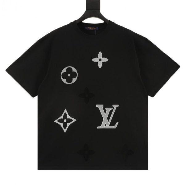 designer,replica,clothing,fake,1:1,lv,luxury,high quality LOUIS VUITTON flocked logo print short-sleeved T-shirt (7FBF)