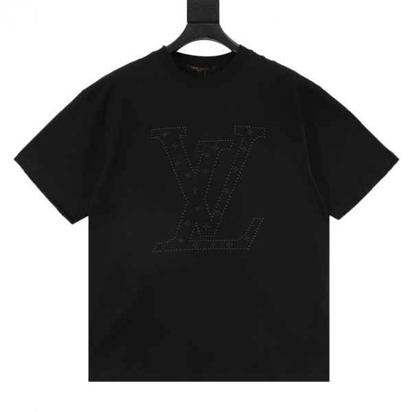 designer,replica,clothing,fake,1:1,lv,luxury,high quality LOUIS VUITTON dotted rhinestone logo short-sleeved T-shirt (2BB3)