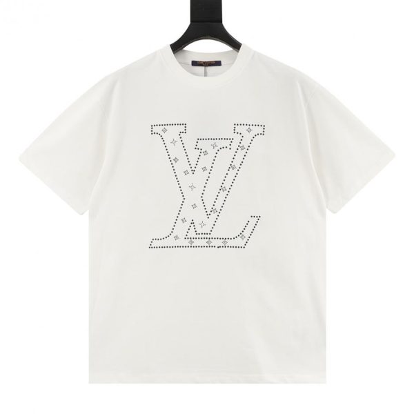designer,replica,clothing,fake,1:1,lv,luxury,high quality LOUIS VUITTON short-sleeved T-shirt with dotted rhinestone logo (E975)
