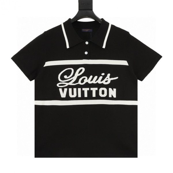 designer,replica,clothing,fake,1:1,lv,luxury,high quality LOUIS VUITTON Striped Signature Letter Jacquard Short-Sleeve Knit Polo Shirt (301D)
