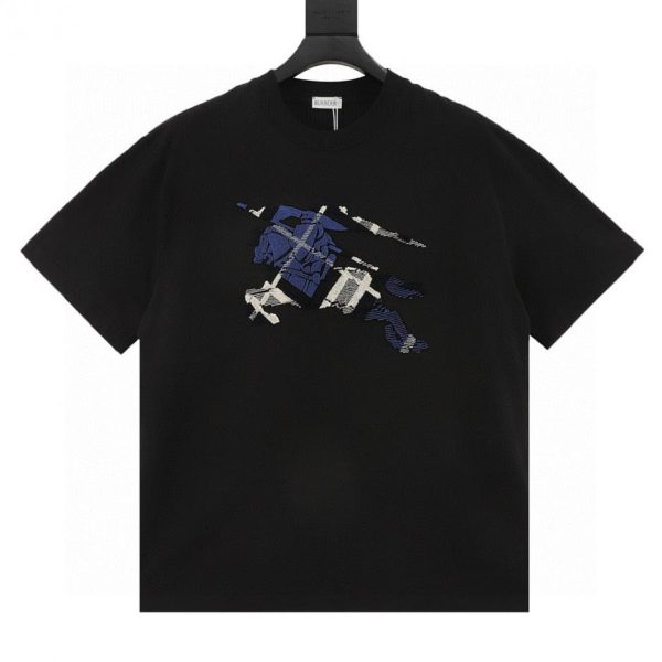designer,replica,clothing,fake,1:1,lv,luxury,high quality Burberry Toothbrush Fleece Short-Sleeve T-Shirt with Equestrian Embroidery (96FC)